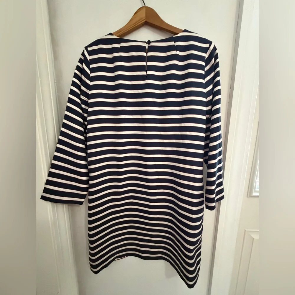 J Crew preppy minimal striped silk striped dress with sleeves size 8.